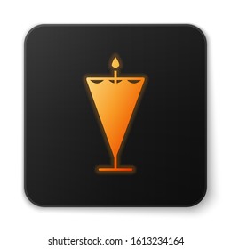 Orange glowing neon Medieval flag icon isolated on white background. Country, state, or territory ruled by a king or queen. Black square button. Vector Illustration