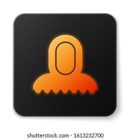 Orange glowing neon Medieval hood icon isolated on white background. Hooded sweatshirt. Black square button. Vector Illustration