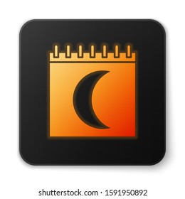 Orange glowing neon Moon phases calendar icon isolated on white background. Black square button. Vector Illustration