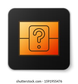Orange glowing neon Mystery box or random loot box for games icon isolated on white background. Question box. Black square button. Vector Illustration