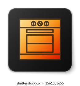 Orange glowing neon Oven icon isolated on white background. Stove gas oven sign. Black square button. Vector Illustration