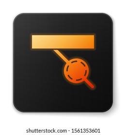 Orange glowing neon Pirate eye patch icon isolated on white background. Pirate accessory. Black square button. Vector Illustration