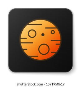 Orange glowing neon Planet Mars icon isolated on white background. Black square button. Vector Illustration