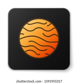 Orange glowing neon Planet Venus icon isolated on white background. Black square button. Vector Illustration