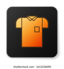 Orange glowing neon Polo shirt icon isolated on white background. Black square button. Vector Illustration