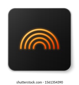 Orange glowing neon Rainbow with clouds icon isolated on white background. Black square button. Vector Illustration