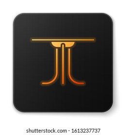 Orange glowing neon Round table icon isolated on white background. Black square button. Vector Illustration