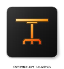 Orange glowing neon Round table icon isolated on white background. Black square button. Vector Illustration