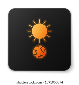 Orange glowing neon Solstice icon isolated on white background. Black square button. Vector Illustration