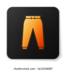 Orange glowing neon Sport pants icon isolated on white background. Black square button. Vector Illustration
