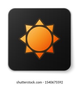 Orange glowing neon Sun icon isolated on white background. Black square button. Vector Illustration