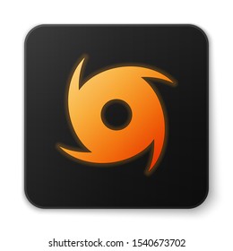 Orange glowing neon Tornado icon isolated on white background. Cyclone, whirlwind, storm funnel, hurricane wind or twister weather icon. Black square button. Vector Illustration