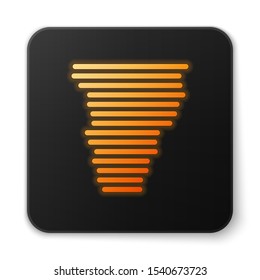 Orange glowing neon Tornado icon isolated on white background. Cyclone, whirlwind, storm funnel, hurricane wind or twister weather icon. Black square button. Vector Illustration