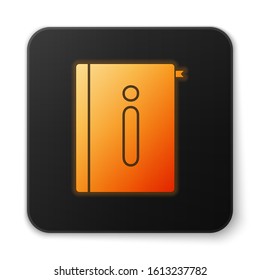 Orange glowing neon User manual icon isolated on white background. User guide book. Instruction sign. Read before use. Black square button. Vector Illustration