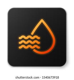 Orange glowing neon Water drop percentage icon isolated on white background. Humidity analysis. Black square button. Vector Illustration
