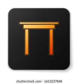 Orange glowing neon Wooden table icon isolated on white background. Black square button. Vector Illustration