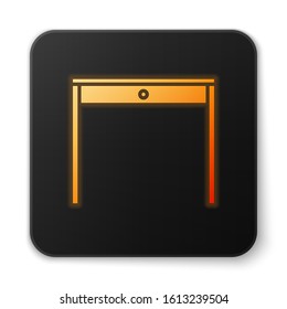 Orange glowing neon Wooden table icon isolated on white background. Black square button. Vector Illustration