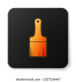 Orange glowing Paint brush icon isolated on white background. Black square button. Vector Illustration