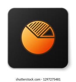 Orange glowing Pie chart infographic icon isolated on white background. Diagram chart sign. Flat design. Black square button. Vector Illustration