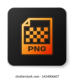 Orange glowing PNG file document icon. Download png button icon isolated on white background. PNG file symbol. Black square button. Vector Illustration