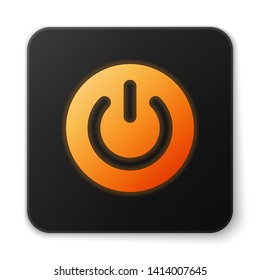 Orange glowing Power button icon isolated on white background. Start sign. Flat design. Black square button. Vector Illustration