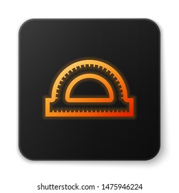 Orange glowing Protractor grid for measuring degrees icon isolated on white background. Tilt angle meter. Measuring tool. Geometric symbol. Black square button. Vector Illustration