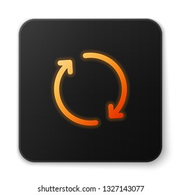 Orange glowing Refresh icon isolated on white background. Reload symbol. Rotation arrows in a circle sign. Black square button. Vector Illustration