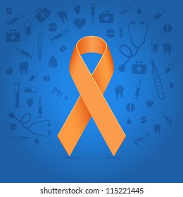 Orange glowing ribbon over medical blue background