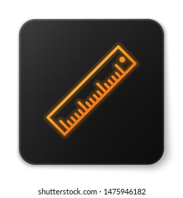 Orange glowing Ruler icon isolated on white background. Straightedge symbol. Black square button. Vector Illustration