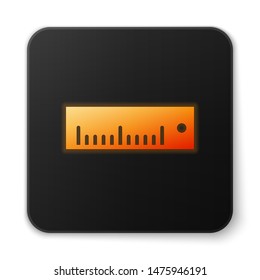 Orange glowing Ruler icon isolated on white background. Straightedge symbol. Black square button. Vector Illustration