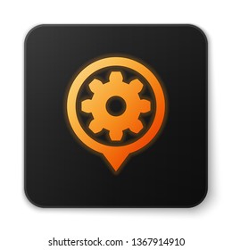 Orange glowing Setting icon isolated on white background. Tools, service, cog, gear, cogwheel sign. Black square button. Vector Illustration