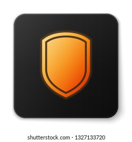 Orange glowing Shield icon isolated on white background. Guard sign. Black square button. Vector Illustration