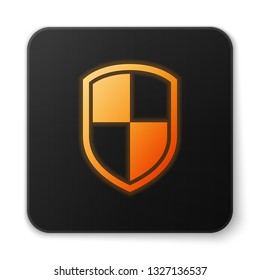 Orange glowing Shield icon isolated on white background. Guard sign. Black square button. Vector Illustration