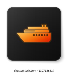 Orange glowing Ship icon isolated on white background. Black square button. Vector Illustration