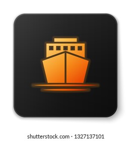 Orange glowing Ship icon isolated on white background. Black square button. Vector Illustration