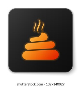 Orange glowing Shit icon isolated on white background. Black square button. Vector Illustration