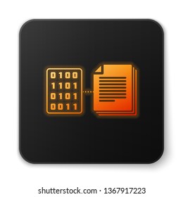 Orange glowing Smart contract icon isolated on white background. Blockchain technology, cryptocurrency mining, bitcoin, altcoins, digital money market. Black square button. Vector Illustration