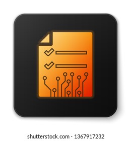 Orange glowing Smart contract icon isolated on white background. Blockchain technology, cryptocurrency mining, bitcoin, altcoins, digital money market. Black square button. Vector Illustration