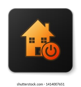 Orange glowing Smart home icon isolated on white background. Remote control. Black square button. Vector Illustration