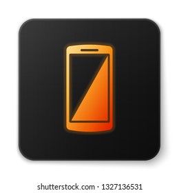 Orange glowing Smartphone, mobile phone icon isolated on white background. Black square button. Vector Illustration