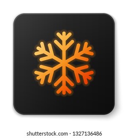 Orange glowing Snowflake icon isolated on white background. Black square button. Vector Illustration