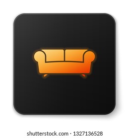Orange glowing Sofa icon isolated on white background. Black square button. Vector Illustration