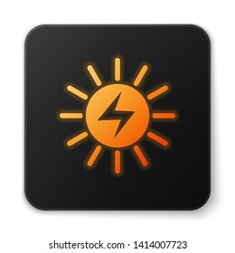 Orange glowing Solar energy panel icon isolated on white background. Black square button. Vector Illustration
