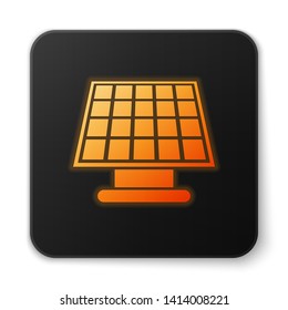 Orange glowing Solar energy panel icon isolated on white background. Black square button. Vector Illustration
