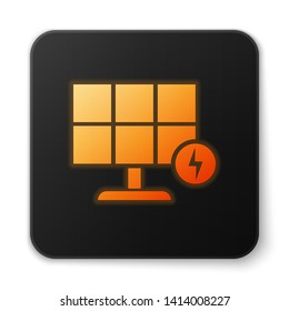 Orange glowing Solar energy panel icon isolated on white background. Black square button. Vector Illustration