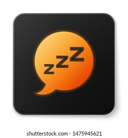 Orange glowing Speech bubble with snoring icon isolated on white background. Concept of sleeping, insomnia, alarm clock app, deep sleep, awakening. Black square button. Vector Illustration