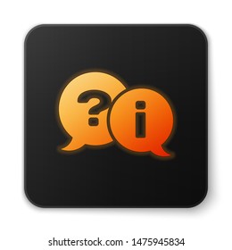 Orange glowing Speech bubbles with Question and Exclamation icon isolated on white background. FAQ sign. Copy files, chat speech bubble and chart. Black square button. Vector Illustration