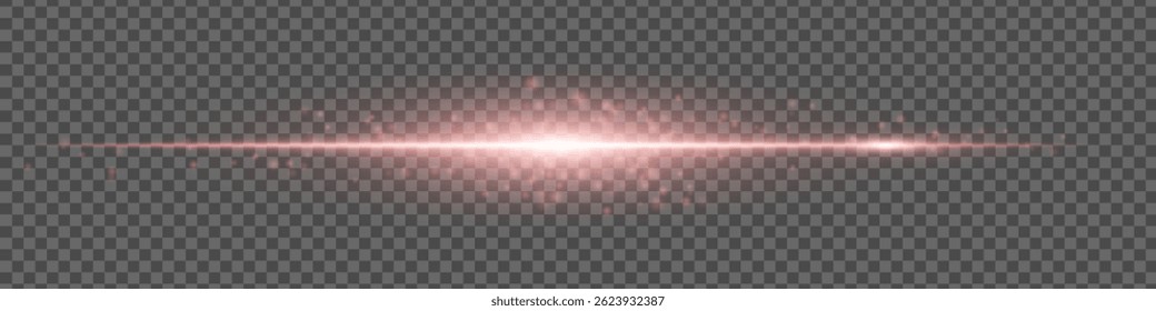 Orange glowing streak with energy particles on transparent background. Futuristic light beam effect for digital visuals.