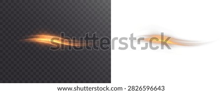 Orange glowing strike effect with fast curved light trail. Vector game element for attack, weapon slash, combat hit, action, battle and impact animation.