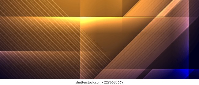 Orange glowing stripes abstract tech geometric banner. Vector background